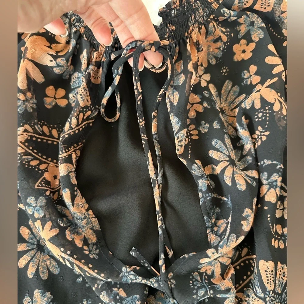 Free People Clarissa Puff Sleeve Top in Midnight Combo
